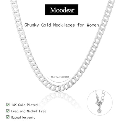 Moodear Gold Necklace for Women 14K Gold Plated Chain Necklace | Gold Chunky Necklace, Dainty Cuban Link Paperclip Chain Layered Necklace, Trendy Fashion Gift for Women Daily Wear - style: Cuban Chain