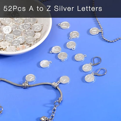 stino 200Pcs A-Z Metal Letter Charms for Jewelry Making, Capital Alphabet Initial Charms - color: 104Pcs Silver & Gold Disc