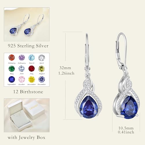 925 Sterling Silver Infinity Teardrop Earrings for Women | Lwsary Dangle Drop Leverback Earrings, Pear Shaped Birthstone Jewelry for Her - color: Violet Blue