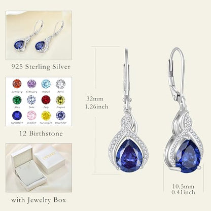 925 Sterling Silver Infinity Teardrop Earrings for Women | Lwsary Dangle Drop Leverback Earrings, Pear Shaped Birthstone Jewelry for Her - color: Violet Blue