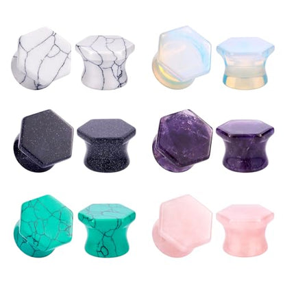 Longbeauty 20/30 Pcs Set Mixed Stone Saddle Double Flared Ear Tunnels Expander Plugs Stretcher 3MM-20MM - style: 6pairs, 00g(10mm)