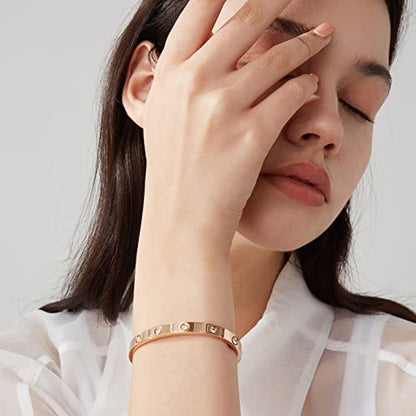 PDWZNBA 18K Gold-Plated Love Friendship Bracelets Trendy Stainless Steel Bangle Jewelry Gifts for Women - style: Ovl_rose