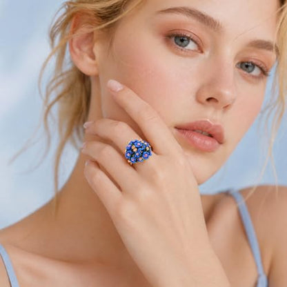 Floral Statement Ring for Women, Colorful Rose Cluster Adjustable Ring with Rhinestone Accent Fashion Jewelry Gift