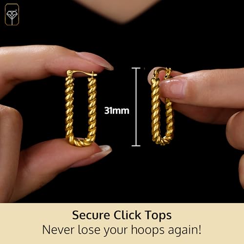 14k Yellow Gold Plated Hoop Earrings for Women with Click Top | Anti Tarnish Lightweight Chunky 14K Gold Hoop Earrings | Hypoallergenic Gold Plated Earrings 0.6 to 1.2 Inches by MAX + STONE - style: Long Oval Twist