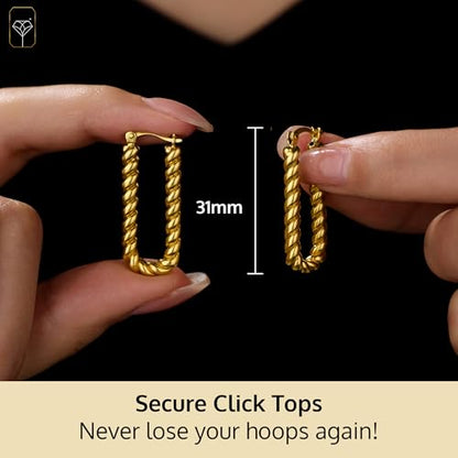 14k Yellow Gold Plated Hoop Earrings for Women with Click Top | Anti Tarnish Lightweight Chunky 14K Gold Hoop Earrings | Hypoallergenic Gold Plated Earrings 0.6 to 1.2 Inches by MAX + STONE - style: Long Oval Twist