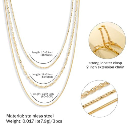 CONRAN KREMIX Waterproof Gold Necklace Layered Necklaces for Women Non Tarnish,14k Gold Plated Stainless Steel Dainty Stack Thin Chain Necklace Set for Women Gifts Jewelry - color: Gold-05