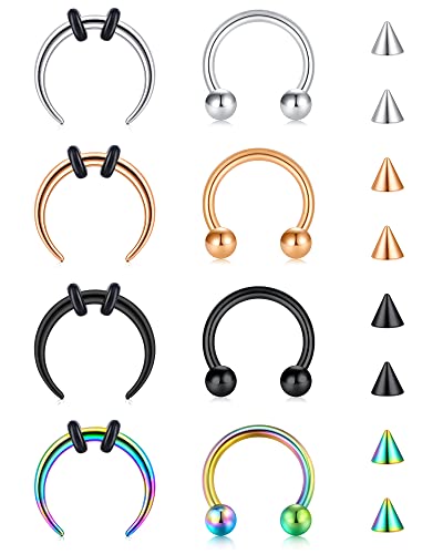 Longita Septum Rings Septum Jewelry 16g 18g Septum Ring Septum Piercing 20g Horseshoe Earring Hoop Lip Ring Silver Black Gold - color: 16g 10mm barbell+pincher