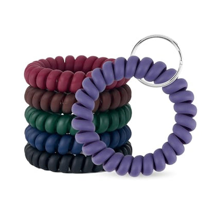 QIUTIMIY 6PCS Wristlet Keychain, Colorful Spiral Coil Hair Tie for Women, Sauna Accessaries Wrist Coil Key Ring Key Holder - color: Matte(dark)-s