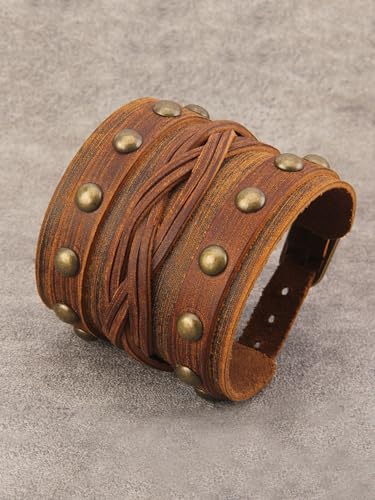 JAOYU Punk Leather Cuff Bracelet Goth Leather Wristband Rock Bracelet Biker Bracelet for Men Leather Armband Black Handmade Jewelry - color: Steampunk Leather Bracelet