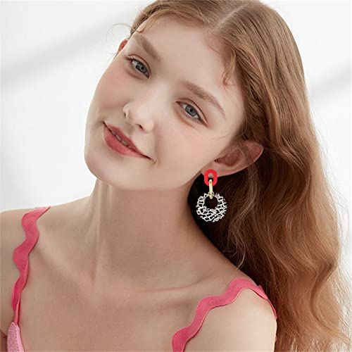 ONLYJUMP Exaggerated Geometry Earrings Acrylic Round Square Triangle Heart Dangle Earrings for Women Multilayer Bohemia Earrings Classic Retro Minimalist Earrings Statement Jewelry - color: Red Acrylic
