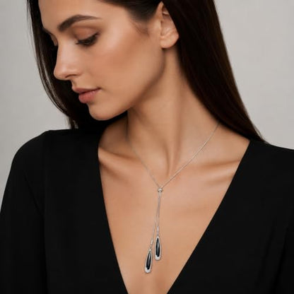 cobee Women's Y-Drop Lariat Necklace Adjustable Stainless Steel Chain | Alloy Teardrop Pendant Minimalist Layering Jewelry for Women Mother Daughter Wife
