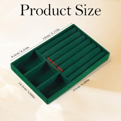 Jewelry Box Insert Organizer for Drawer Stackable Velvet Trays 8.3 x 4.9in | Jewelry Drawer Inserts, Ring Earring Stud Necklace Holder Display Storage Case(Green) - color: Green