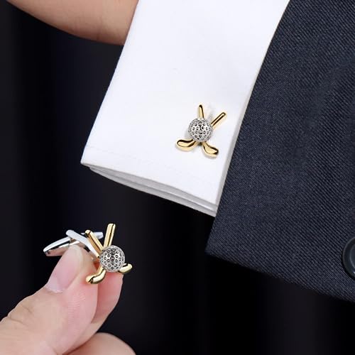 HAWSON Metal Cufflinks and Tie Clip Set for Men Novelty Cuff Links and Tie Bar Gifts for Wedding Level,Football, Musical Symbols Designs - color: Golf + Golf Club