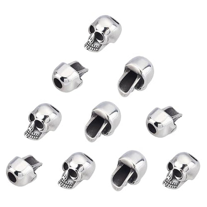 Elecrelive 10Pcs Halloween Skull Beads Skeleton Skull Head Stainless Steel Large Hole Beads for Gothic Necklace Bracelets Earrings Jewelry Making - color: Matte Silver