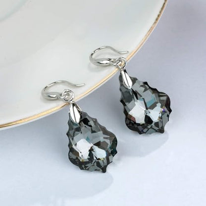 EVEVIC Austrian Crystal Baroque Teardrop Dangle Earrings for Women | 14K Gold-Plated,Hypoallergenic,Brilliant Facets,Fluid Movement,Easy-Wear Fishhook Fit,For Daily Wear And Special Occasions - color: Grey-Black