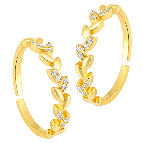 Aheli Cubic Zirconia Studded Leaf Style Adjustable Toe Ring Bichiya Fancy Jewellery for Women - color: Gold