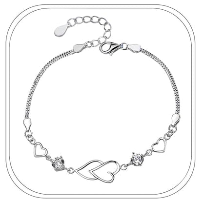 925 Sterling Silver Bracelets for Women Adjustable Love Heart Charm Chain Bracelets Fashion Jewelry Valentine's Day Gifts for Your Lover - color: 3-Silver