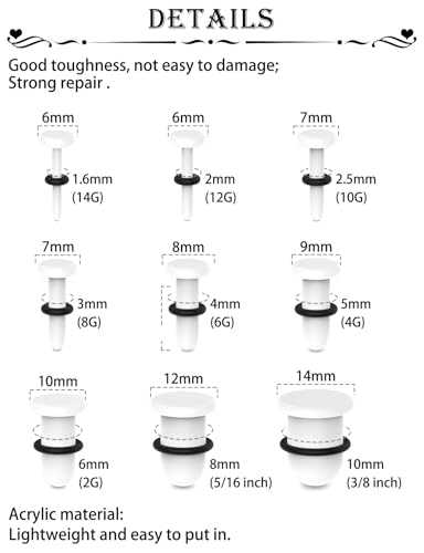 14G 12G 10G 8G 6G 4G 2G 0G 00G Ears Gauges Tunnels Plugs for Women Acrylic Flat Top Plugs with O-rings Ear Gauge Stretching Kit Expander Stretcher Plug Earrings for Piercing Jewelry - color: 10g to 1", white