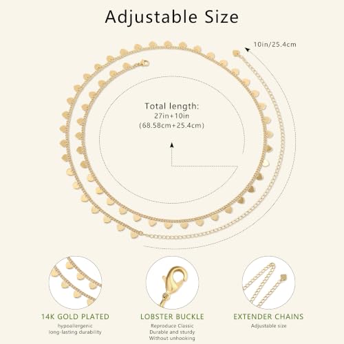 JINEAR 14K Gold Plated Waist Chain for Women Body Chain Belly Chains | Dainty Bead Chains Waterproof Summer Beach Bikini Accessories Gold Jewelry Belt Festival Outfits for Women - color: Heart Body Chains