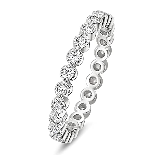 EAMTI 2mm 925 Sterling Silver Wedding Band Half Eternity Stackable Engagement Ring Size 3-13 - color: Silver-Full-Milgrain