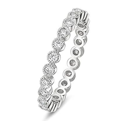 EAMTI 2mm 925 Sterling Silver Wedding Band Half Eternity Stackable Engagement Ring Size 3-13 - color: Silver-Full-Milgrain