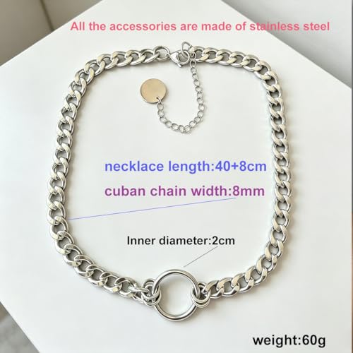 Stainless Steel O Ring Choker Necklace for Women Men Chunky Cuban Chain Collar Punk Statement Jewelry Gift for Edgy Streetwear & Aesthetic Outfits - color: 1 Ring