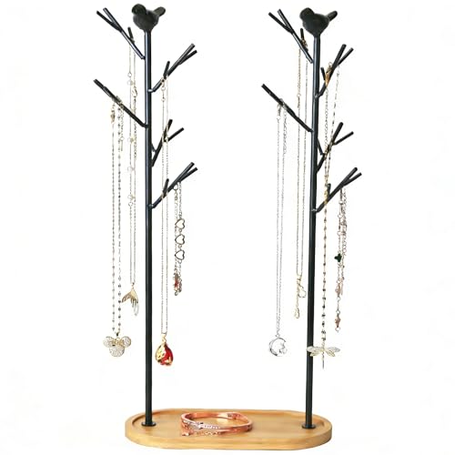 Jewelry rack, bird tree tower, hanging ring, earring, necklace, bracelet, suitable for living room, bathroom, office - black - color: F Black