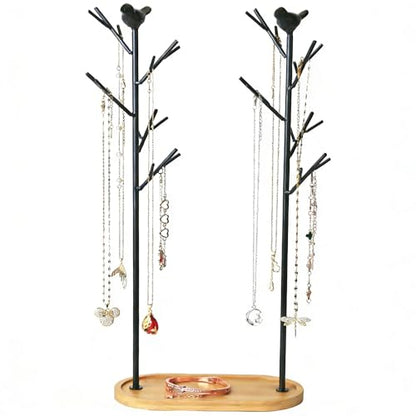 Jewelry rack, bird tree tower, hanging ring, earring, necklace, bracelet, suitable for living room, bathroom, office - black - color: F Black