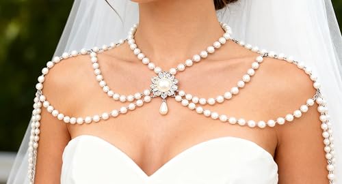 Pearl Shoulder Jewelry Bridal Wedding Shoulder Necklace Chain Festival Rave Party Outfit Accessories for Women Statement Body Chain