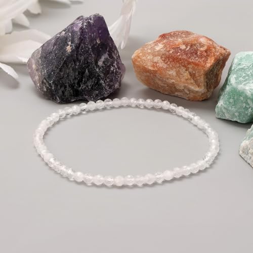 Healing Crystal Bracelet Clear Quartz Faceted Beaded Bracelets for Women Men 3mm Natural Stone Adjustable Handmade Stretch Bracelet Reiki Spiritual Jewelry Fashion Gifts - color: Clear Quartz