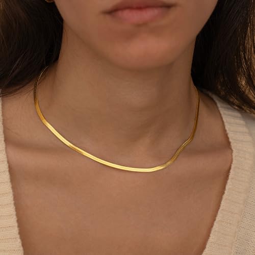 CHESKY Gold Necklace for Women 14K Plated/S925 sterling silver Snake Chain | Dainty Gold Necklace,Thin Chunky Chain,Simple Choker Necklaces for Women,Non tarnish Trendy Jewelry, Gifts for Women - color: gold, style: 3mm 14 inch snake