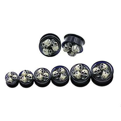Skull Black Acrylic Ear Plugs Tunnel Gauges Expanders Tunnels Kit Stretcher Earrings for Men Women Fashion Punk Gothic Lobe Piercing Body Jewelry Personalized Halloween Party Gifts Bff Birthday - color: 1/2" (12mm)