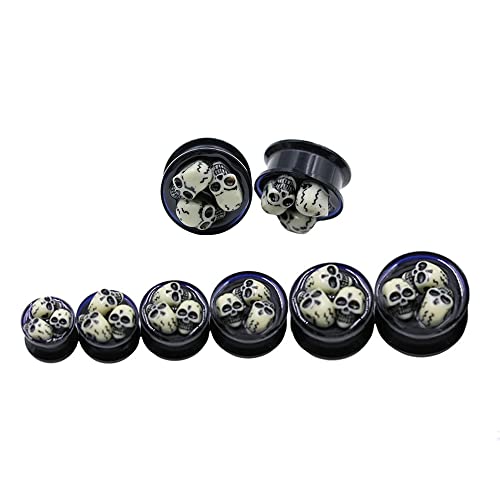 Skull Black Acrylic Ear Plugs Tunnel Gauges Expanders Tunnels Kit Stretcher Earrings for Men Women Fashion Punk Gothic Lobe Piercing Body Jewelry Personalized Halloween Party Gifts Bff Birthday - color: 11/16" (18mm)