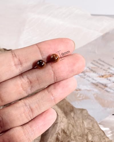 Tiger Eye Stone Stud Earrings Brown Ball Earrings 14K Gold Plated 6mm Round Gemstone Earrings for Women Tiger Eye Jewelry for Gift