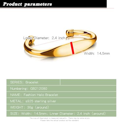 Dankadi Unisex 925 Sterling Silver Bangle Bracelet -Simple Women Men Torque Bracelet Solid Smooth Plain Polished On Cuff Fashion Fine Jewelry Gifts - color: Gold