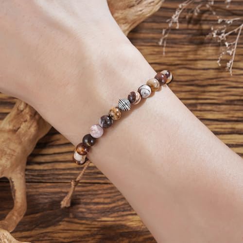 Plumiss Women Boho Handmade Natural Stone Crystal Leather Bead Wrap Bracelets Collection - style: Australian Zebra Stone