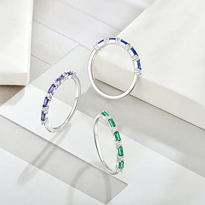 JO WISDOM 925 Sterling Silver Wedding Band for Women Thin Stacking Ring Half Cubic Zirconia Eternity Engagement Ring - color: 05-May-emerald
