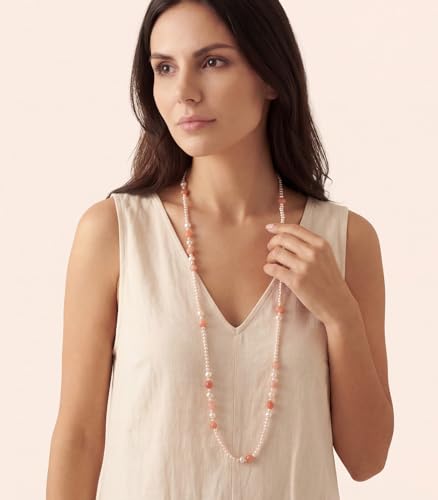 Long Beaded Necklaces for Women Pearl Stone Bead Strand - Layered Sweater Chain Elegant Mother's Day Jewelry Gifts - color: Pink