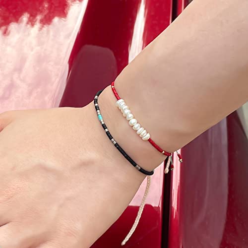 KELITCH Women Friendship Bracelet Seed Beads Miyuki Thin Strand Bracelets Adjustable Boho Jewelry - color: Black 88F