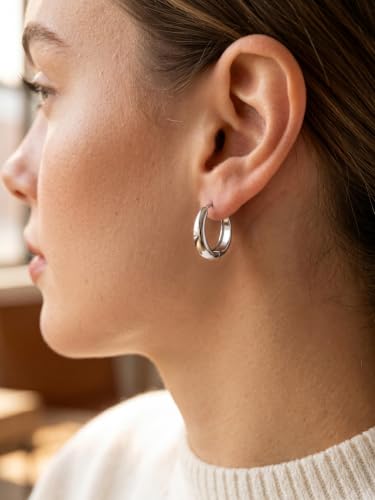 Bestyle Gold Huggies Earrings for Women Hypoallergenic 925 Sterling Silver Post Huggie Hoop Earrings Thick Lightweight Small Hoop Earrings 8/10/12/14mm - color: Silver, size: 14mm