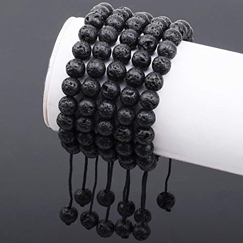 MASSIVE BEADS Natural Healing Power Gemstone Crystal Beads Unisex Adjustable Macrame Bracelets - color: Black Lave, size: 8mm