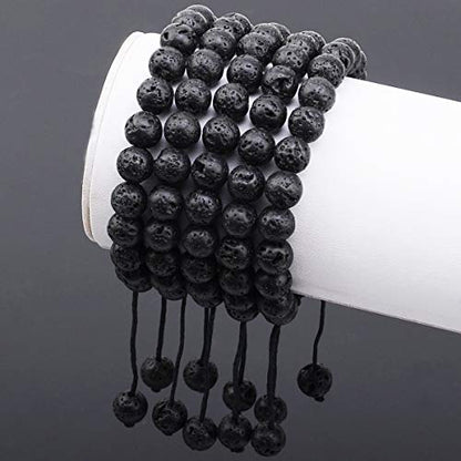 MASSIVE BEADS Natural Healing Power Gemstone Crystal Beads Unisex Adjustable Macrame Bracelets - color: Black Lave, size: 8mm