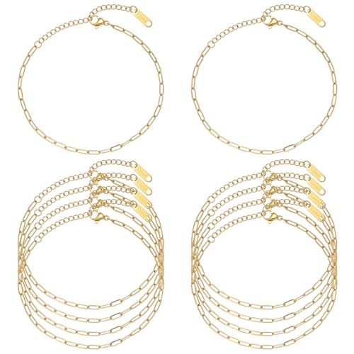 Swyabi 10 PCS Gold Plated Paperclip Bracelet Chains Bulk for Jewelry Making | 18K Stainless Steel, with Extender, No Fade, No Rust, Adjustable, for Men Women DIY, 6.5 Inch - color: 2.5x6.5mm Gold