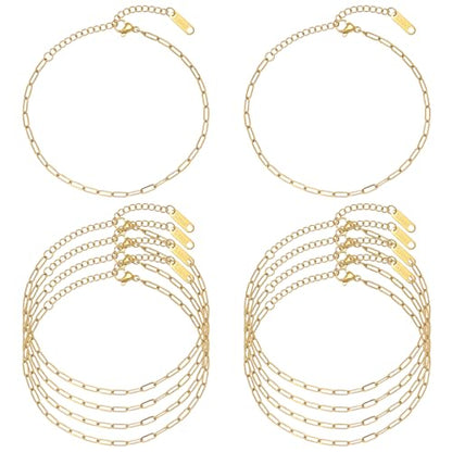 Swyabi 10 PCS Gold Plated Paperclip Bracelet Chains Bulk for Jewelry Making | 18K Stainless Steel, with Extender, No Fade, No Rust, Adjustable, for Men Women DIY, 6.5 Inch - color: 2.5x6.5mm Gold