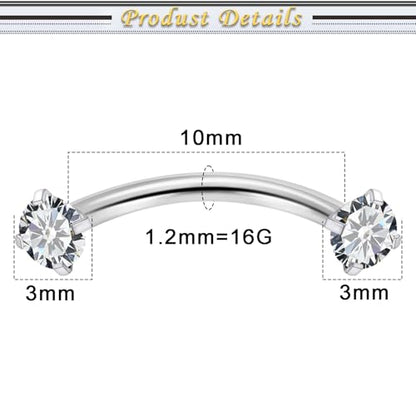 16G Eyebrow Piercing Jewelry Surgical Steel Cubic Zirconia Internally Threaded Vertical Labret Lip Jewelry Curved Barbell Tiny Eyebrow Rings Ear Rook Small Belly Button Ring for Women Men - color: silvertone,bar length:10mm