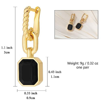 Birthstone Crystal Dangle Drop Earrings, 18K Gold Plated Huggie HoopEarring | Hypoallergenic Earring Jewelry Gifts for Women, Birthdays, anniversaries, weddings - color: Black-Hoop