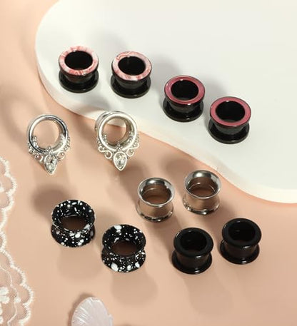 TIANCI FBYJS Stainless Steel Ear Tunnels Saddle Gauges For Ear Silicone Soft Flexible Earrings Gauge Plugs Expander Stretcher Body Piercing Jewelry 0g 2g 00g 1/2'' Set - style: 2g=6mm