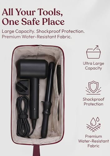 TeeYee Nylon Hair Tools Travel Bag for Dyson Airwrap Quilted Toiletry Bag | Travel Storage Bag for Shark Flexstyle/Curling Iron,Water-repellent,Wide-open,Well-structured,Heat-safe lining,001winebow - color: Winebow