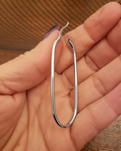 925 Sterling Silver Post Oval Hoop Earrings for Women | 18K Gold-Plated Large Hoops Earring-53mm - color: White-Gold