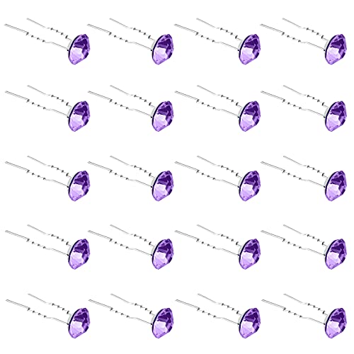 QIUTIMIY 20 Pack (Violet) Rhinestone Hair Pins Crystal Hair Clips for Bridal Wedding Women Hair Jewelry Accessories, with Clear Container - color: Rhinestone-Violet